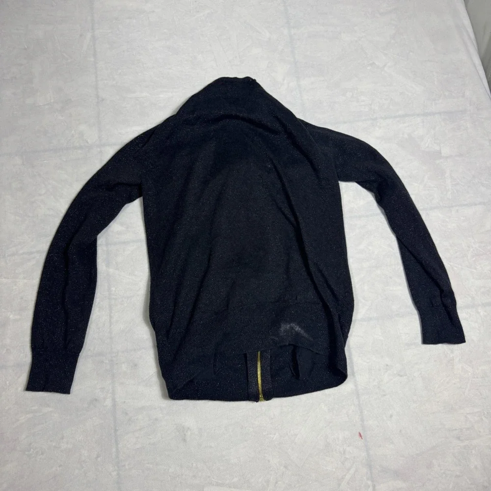 Michael Kors Womens Sweater Black Shimmer‎ Knit Full-Zip Cardigan Long Sleeve S